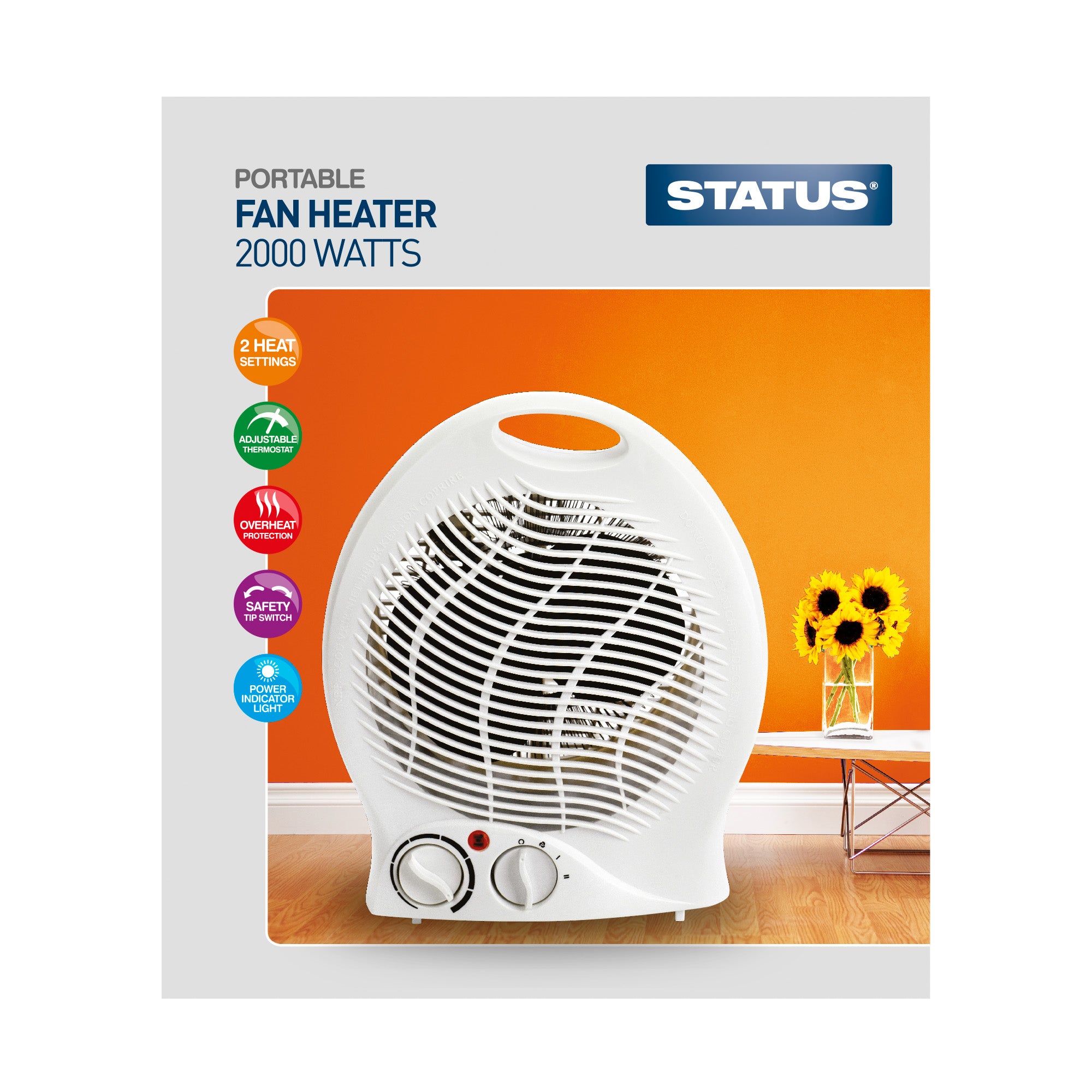 Status Portable Fan Heater 2000 Watts UK Plug (2 Heat Settings) Status Portable Fan Heater 2000 Watts UK Plug (2 Heat Settings)